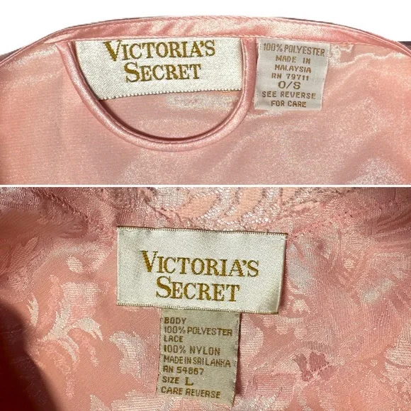 Victoria's Secret Gold Label Pink Satin Jacquard Short Robe and Cami Set Large